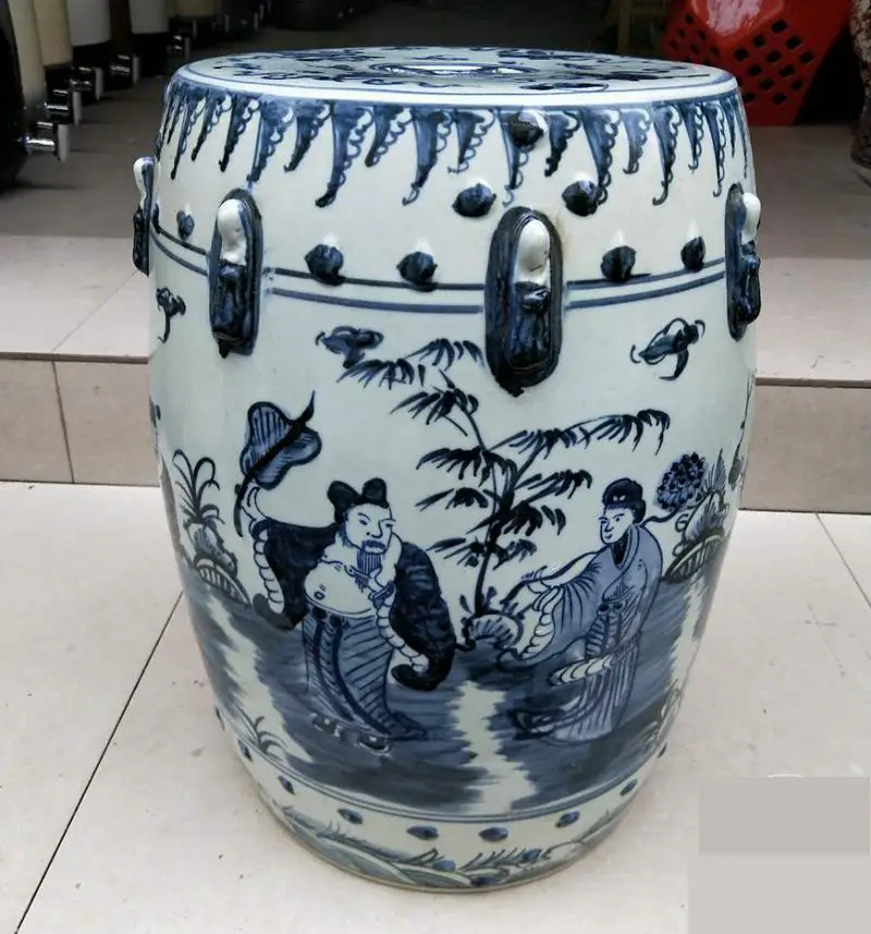 Jingdezhen Ceramic Stool Ceramic Drum Stool Hand-painted Blue And White Figures Eight Immortals Crossing Porcelain Stool