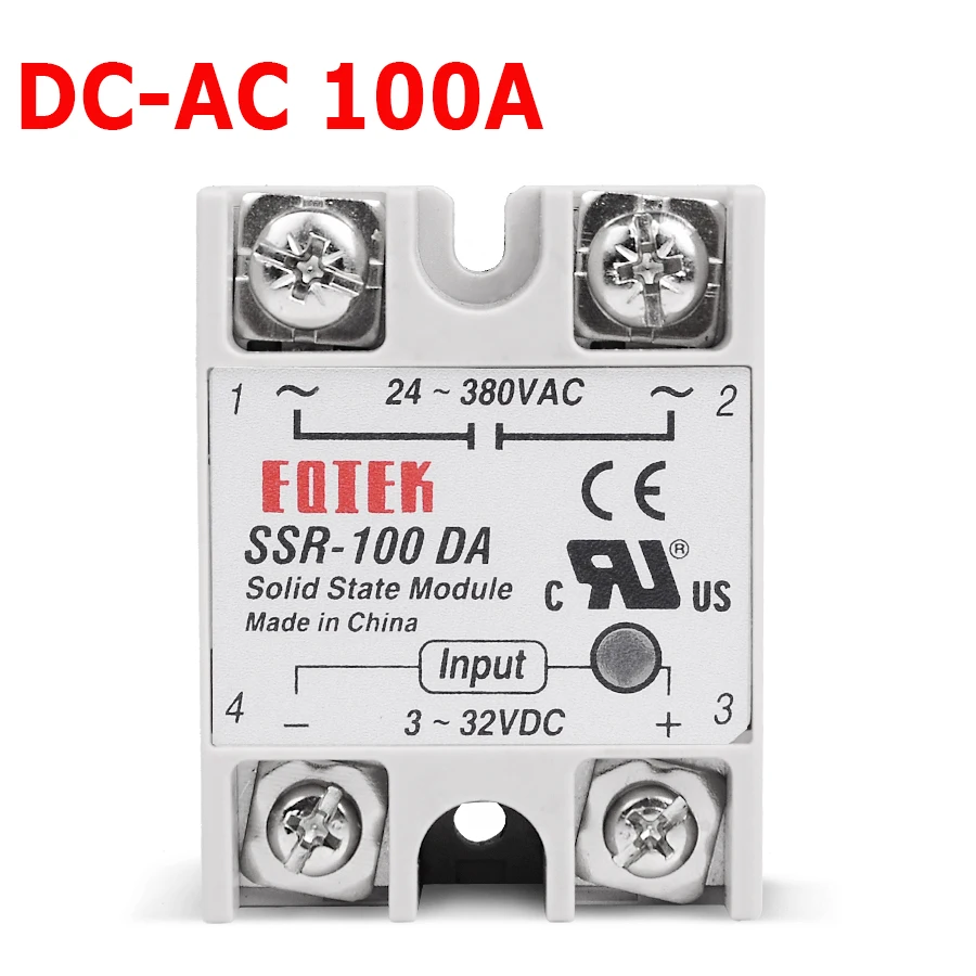 220V Relay Industrial Solid State Relay SSR 3-32V DC Input and 24-380VAC Output 100 DA  100A AC Output Load SSR-100DA