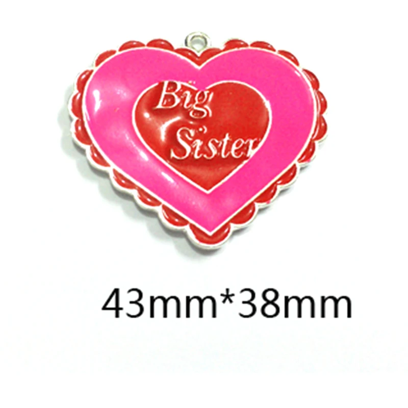 pink enamel big sisters charms heart shape Friendship pendant jewelry making nacklace for best friend