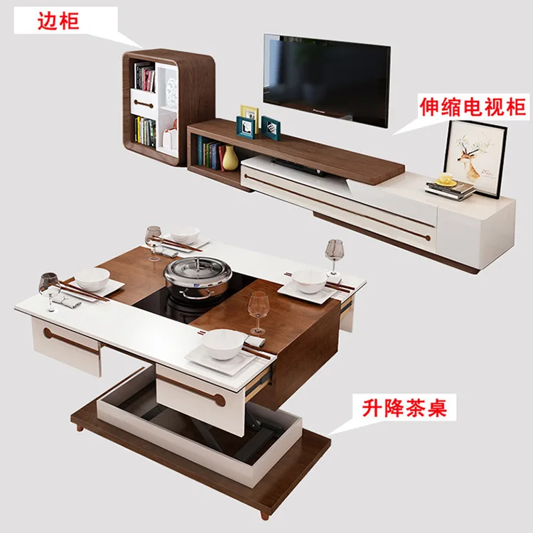 electric multifunction foldable Coffee Table Living Room liftable and lowerable minimalist rectangle mesas centro dining table