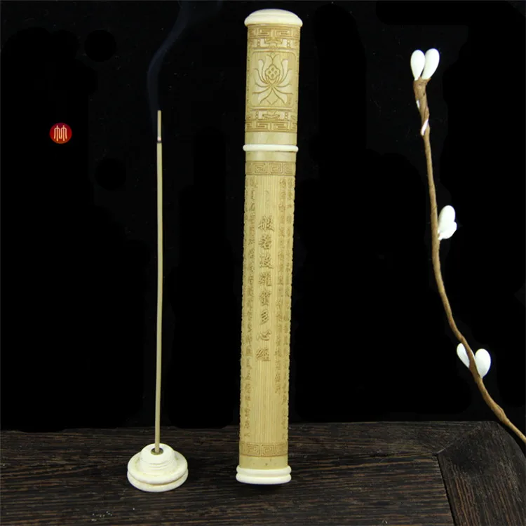 Fine jade bamboo brief paragraph embossed heart sutra incense cone incense inserted. Joss stick cylinder there are utensils