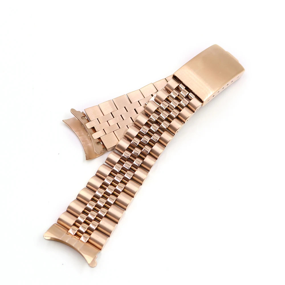 CARLYWET 13 17 19 20 22mm Hollow Curved End Solid Screw Links Rose Gold Steel Replacement Watch Band Bracelet For Jubliee