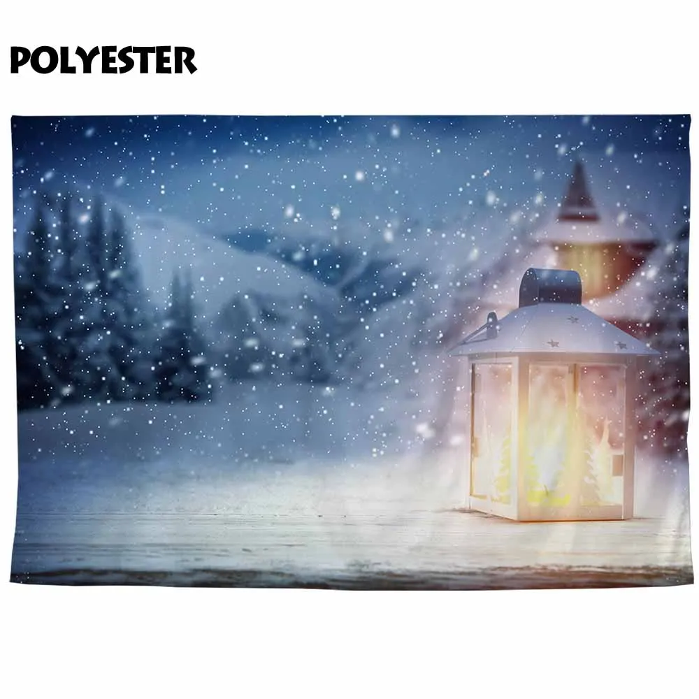 Allenjoy-사진 배경 스튜디오 hazy 하늘 눈 덮인 겨울 밤 램프, 삼나무 눈 산 크리스마스 배경 photobooth