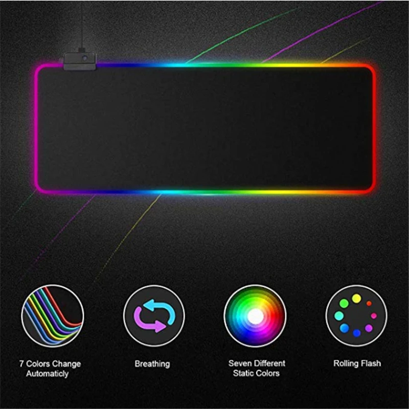 Large LED RGB Mouse Pad Luminous Gaming Mouse Pad Colorful Oversized Glowing USB LED Extended Illuminated Keyboard PU Non-slip