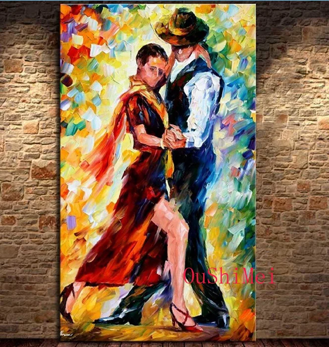 Hand Painted Oil Painting Modern Knife Tango Paintings Dancer Painting for Living Room Decor Men and Women Dance Wall Art Craft