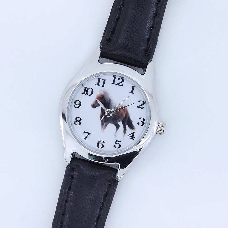 Wholesale! Mixed Color 10pcs/Lot Cute Lovely Girl Boy Horse Leather Quartz Student Kids Animal Wristwatch U11M Cartoon Watches