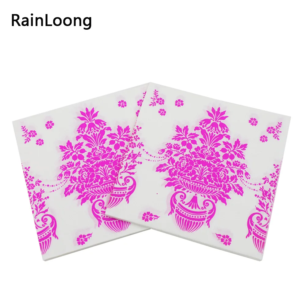 [RainLoong] Printed Damask Flower Paper Napkin Vintage Event & Party Tissue Napkins Decoration Decoupage 33*33cm 1 pack 