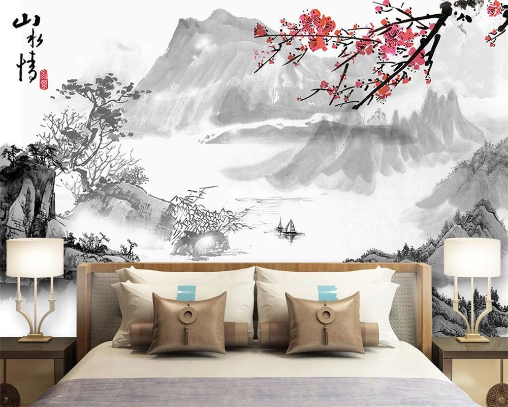 Custom wallpaper of Chinese artistic conception in the home decoration TV sofa background walls mural 3d wallpaper