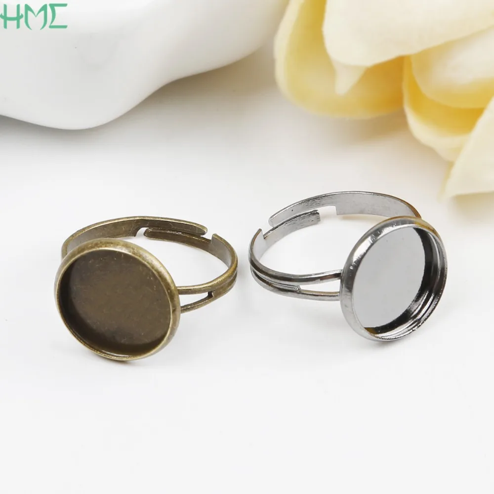 10pcs Simple Adjustable Blank Ring Base fit for 12mm Cabochons Cameo Setting Tray Supplies DIY Ring Jewelry Findings Making