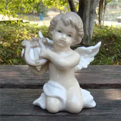Cute Porcelain Music Angel Figurine Handmade Ceramics Angel Cupid Miniature Household Embellishment Decor Gift Craft Accessories