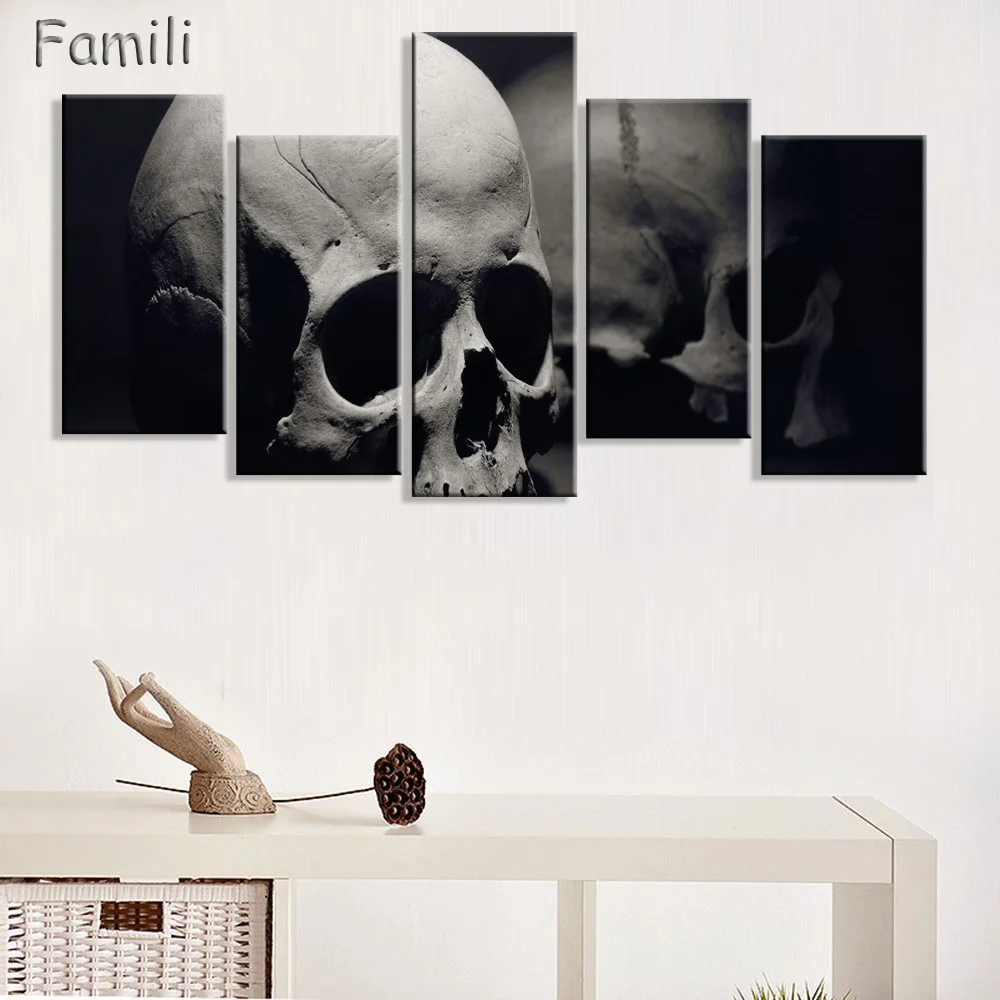 

Terror Skull Canvas Painting Hot Cuadros Decoration HD Wall Pictures For Living Room 5Pcs Unframed Modular Pictures poster