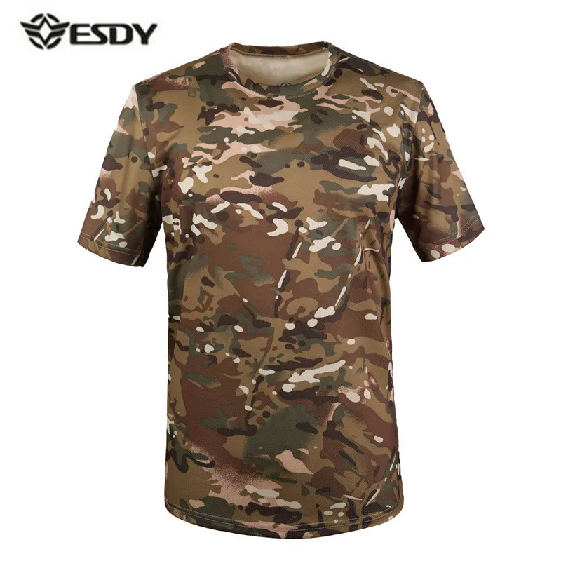 Summer Men s Hiking Quick Dry Breathable Bionic Camouflage Short Sleeve T Shirt Outdoor  Training O Collar  T-shirt Tops