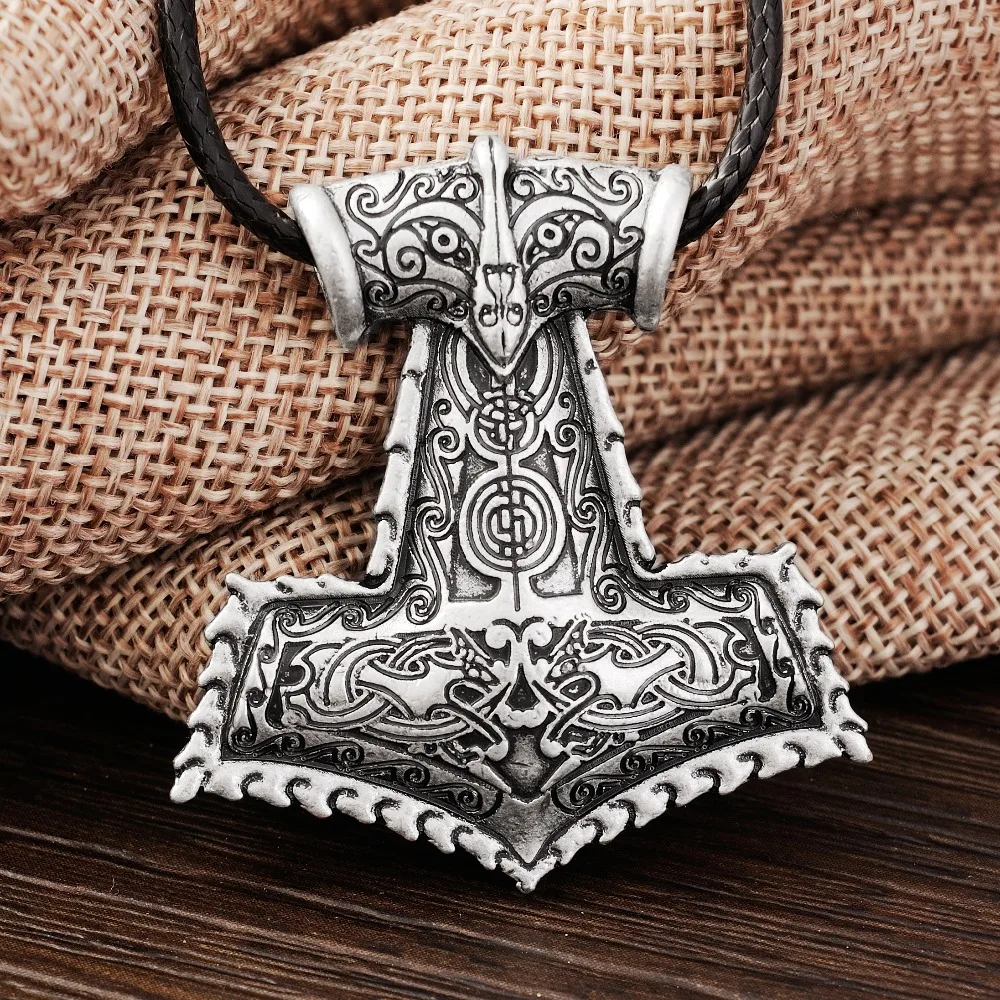 LANGHONG 10pcs Norse Vikings Amulet Necklace Raven Thor's Hammer Necklace Original Animal Viking Jewelry