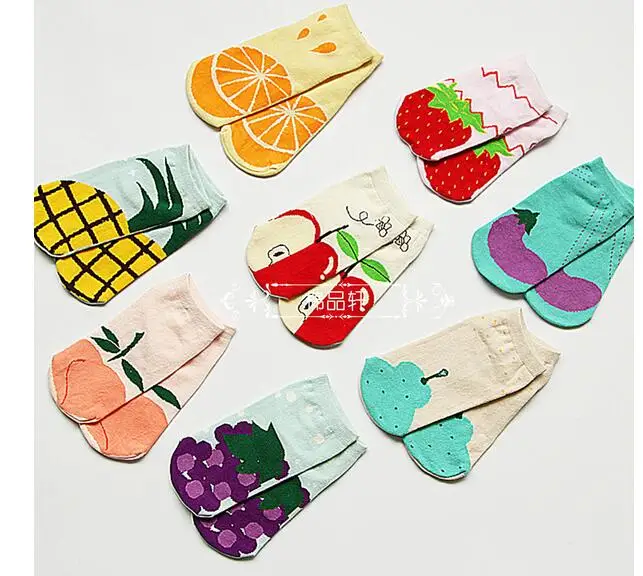 10pairs/lot korean style woman cartoon fruit vegetable short socks lady casual cotton sock slippers free size