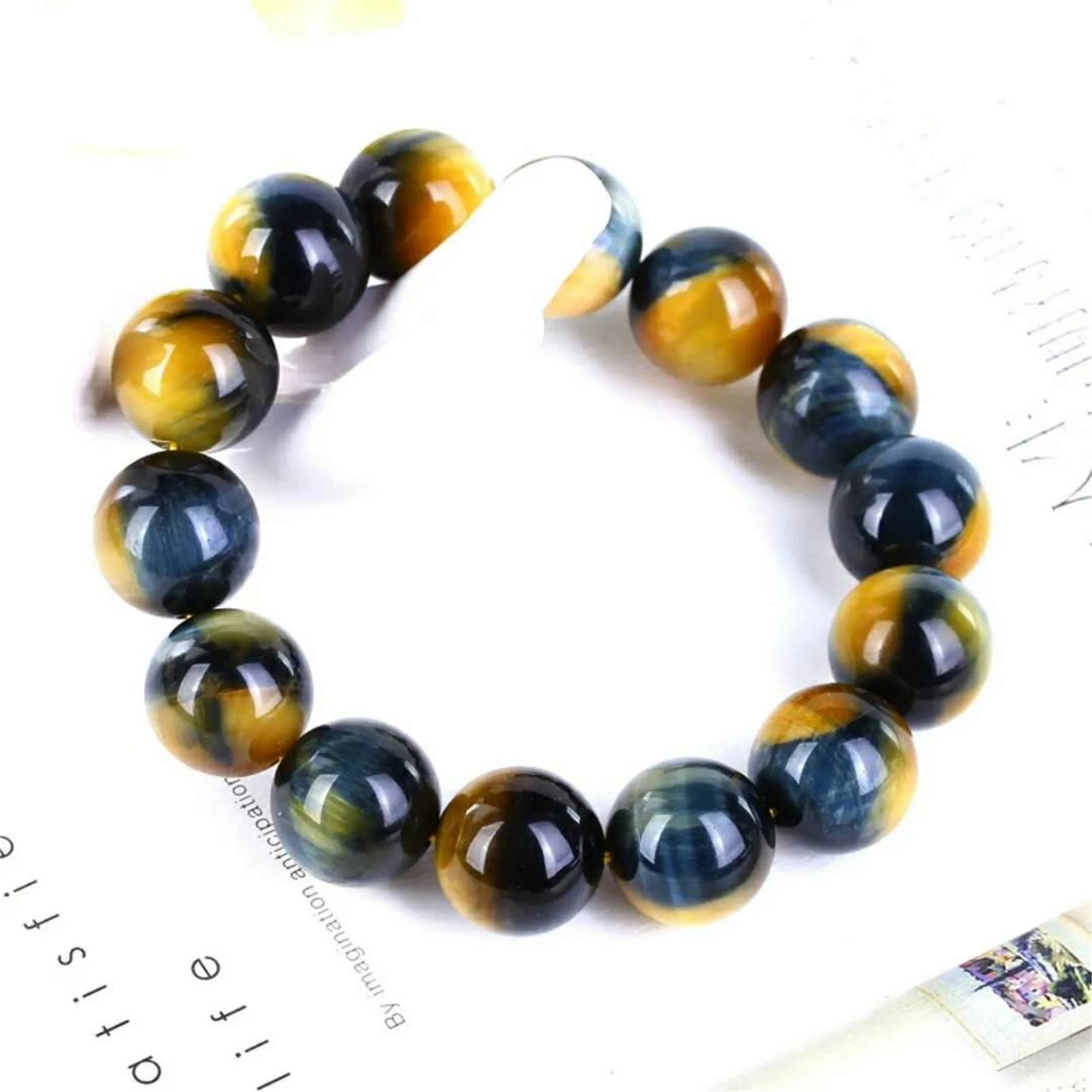 Natural Gold Blue Tiger Eye Yellow Gemstone Round Beads Bracelet Women Men Crystal 18mm 16mm 14mm 12mm 10mm AAAAA