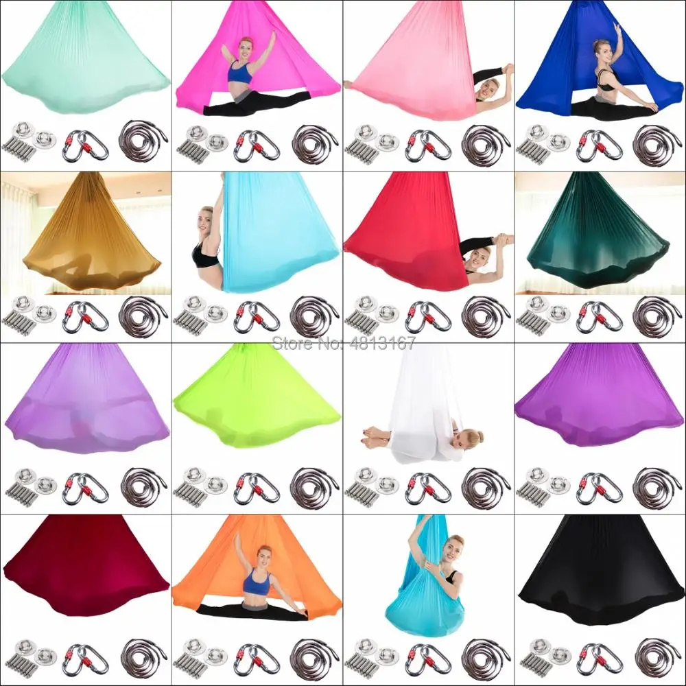 7*2.8m Aerial Yoga Hammock Swing Full Set Trapeze Inversion Decompression Anti-Gravity Pilates Body Building Strength Exercise