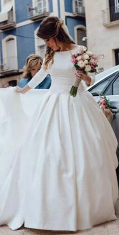 JIERUIZE White Simple Backless Wedding Dresses 2021 Ball Gown 3/4 Sleeves Elegant Bridal Dresses Open Back Cheap Wedding Gowns