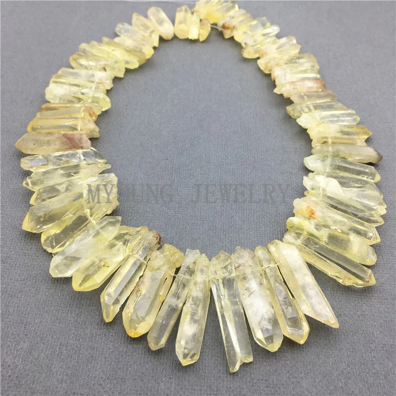 MY0585 Natural Lemon Crystal Matte Yellow Quartz Stick Beads,Healing Spike Point Top Drilled Necklace Making Beads