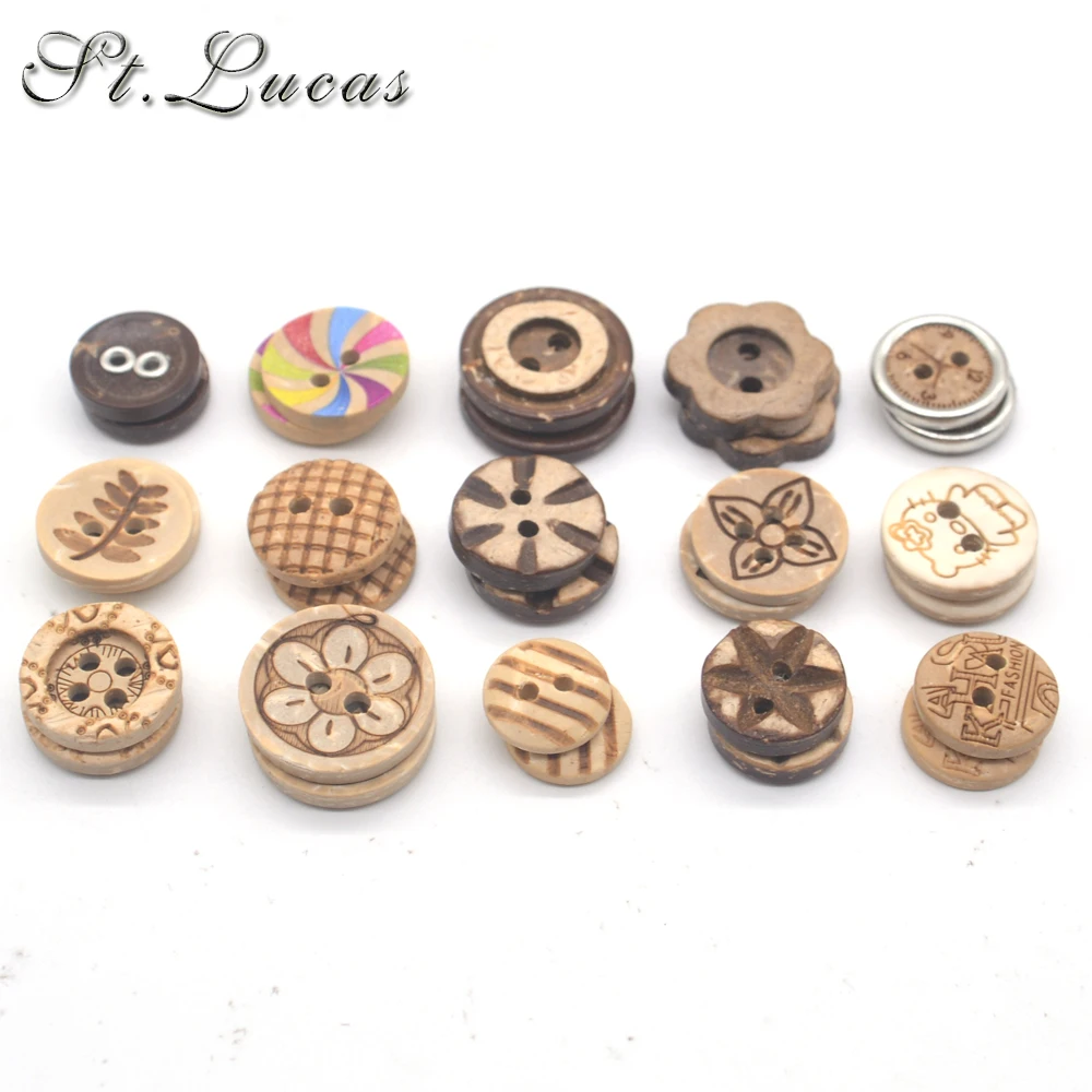 15 types new fashion 30pcs/lot Natural color coconut Sewing Buttons 2 Hole Button garment Scrapbooking Sewing Accessories DIY