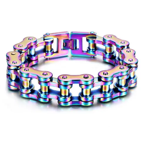 18mm Heavy Punk Rock Men Rainbow Blue Bike Biker Motorcycle Chain Bracelet Jewelry Women Titanium Steel Bicycle Bracelet Bangle