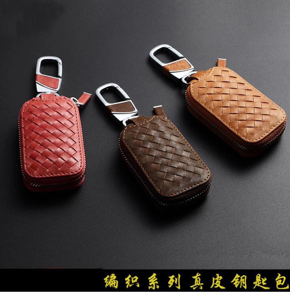 DHL 50PCS NEW Fashion Genuine Cow Leather Sennit Styling Car Auto Home Using Key Chain Keyrings Ring Case Holder Cover Bag Gift