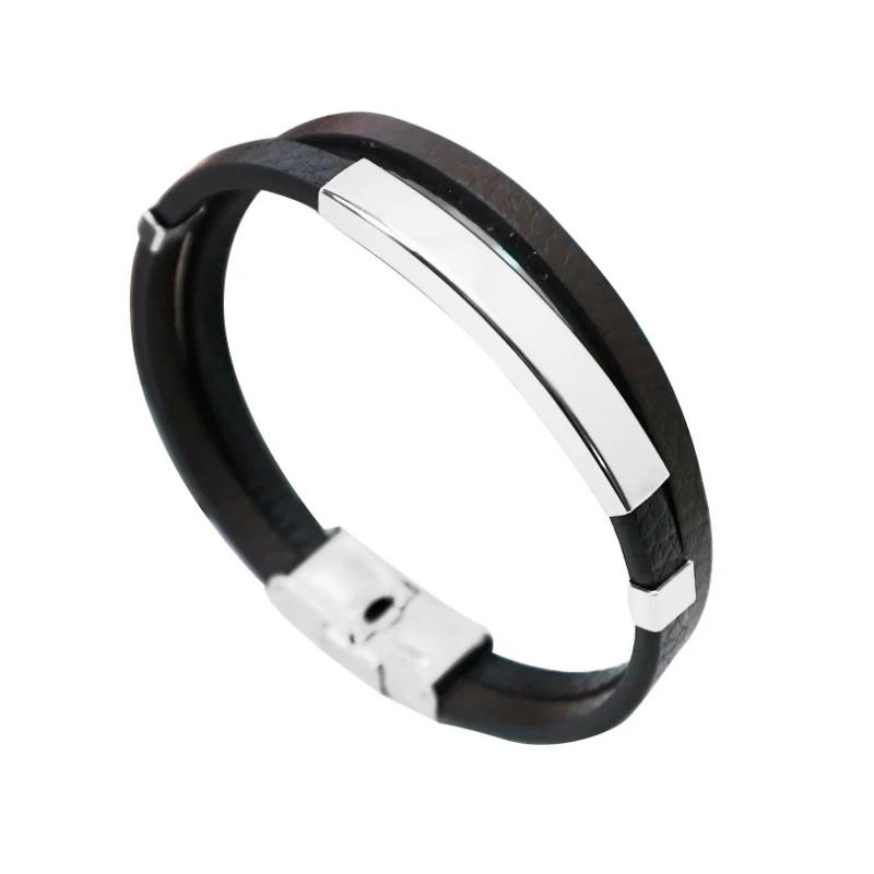 Aiovlo Men's Black Stainless Steel Silicone Rubber Bracelets Mens Bangle Accessories Wristbands Black Pulsera Male Jewelry gift