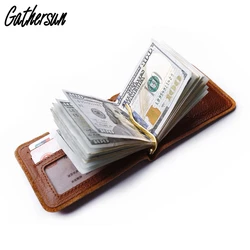 Clip de dinero de cuero genuino para hombres, billetera de bolsillo delgada de cuero Real Vintage, regalo personalizado para él para padre