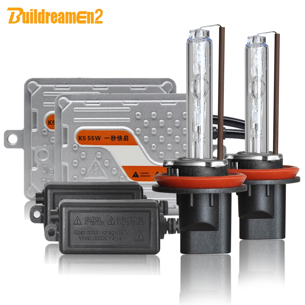 Buildreamen2 H1 H7 H11 AC Xenon HID KIT Ballast Bulb Fast Start 55W H3 H8 9012 9005 9006 3000K-8000K 12V Car Headlight Fog Light