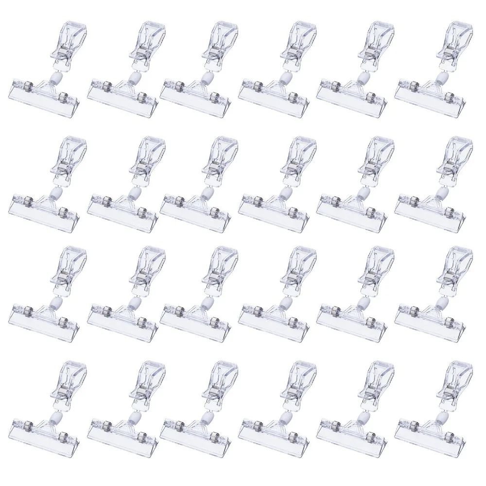 25 Pack Plastic Rotatable Sign Clips Merchandise Sign Clip Display Clip Holder Stand, Clear