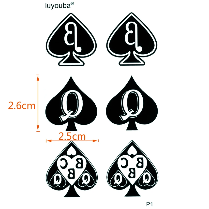 Poker Spades Waterproof Temporary Tattoos Women Fake Tattoo Body Stickers Tatoo Men  Festival Tattoo Tatuajes Faux Tatouage