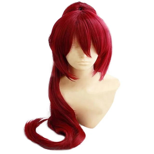 HAIRJOY czerwona peruka do cosplay włosy syntetyczne z długim kucykiem proste peruki termoodporne