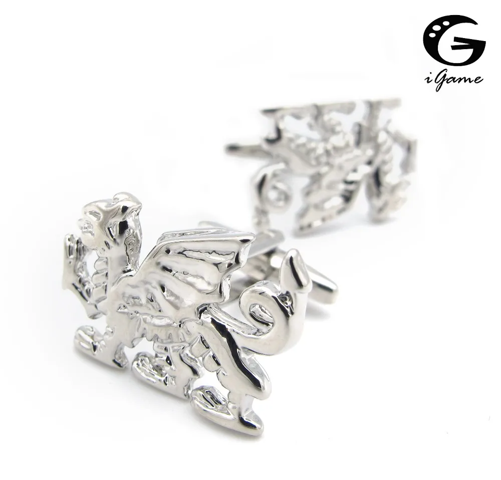 iGame Men's Kirin Cuff Links Silver Color Brass Material Vintage Design Shirt Cufflinks Wholesale & Retail