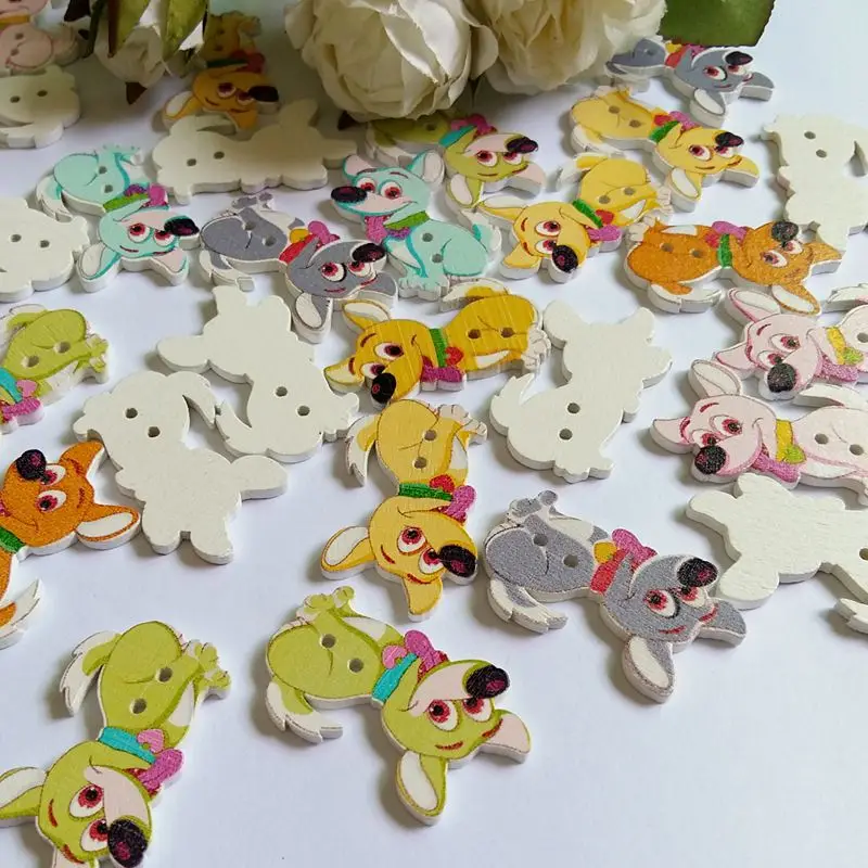 50Pcs/lot dog buttons Fashion Bulk Mixed Wooden Button Craft Accessories Decorative Buttons Handmade Scrapbook