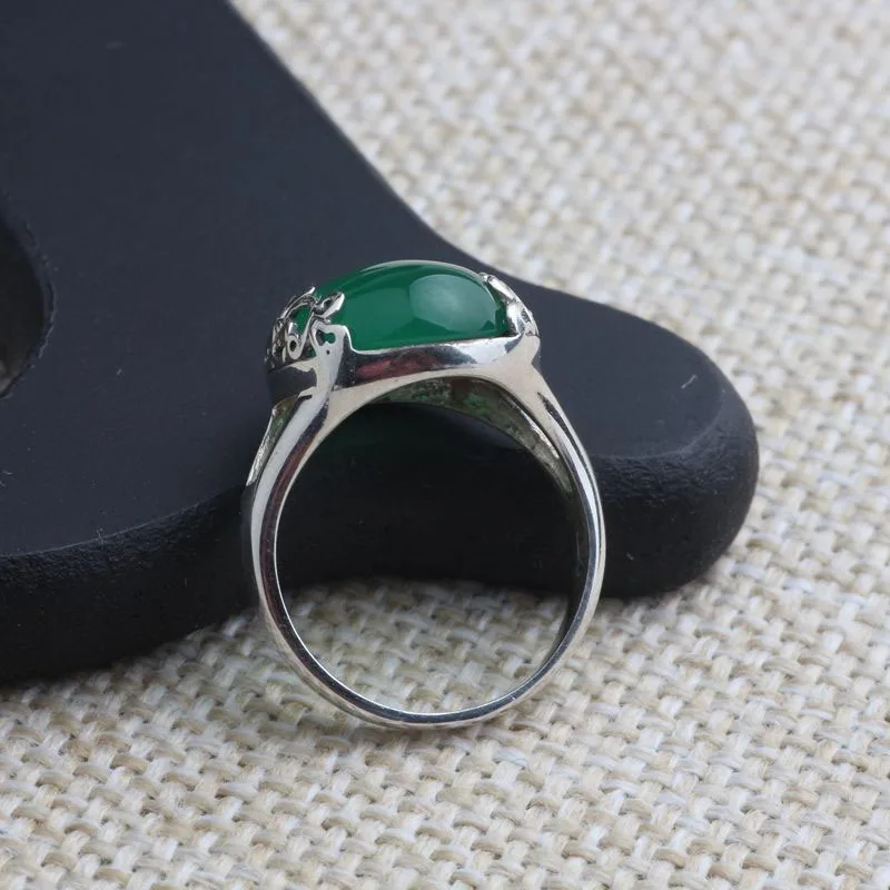 Natural Stones Green Agat es Ring Genuine 925 Silver Rings Jewelry for Women Gift