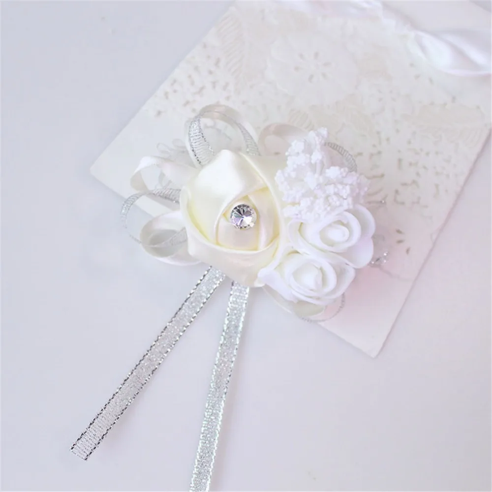 Hình Cho Cưới Cô Dâu Cổ Tay Boutonniere Handmade Tơ Nhân Tạo Corsages Phù Dâu Vòng Tay Vũ Hội Đảng Cổ Tay Hoa