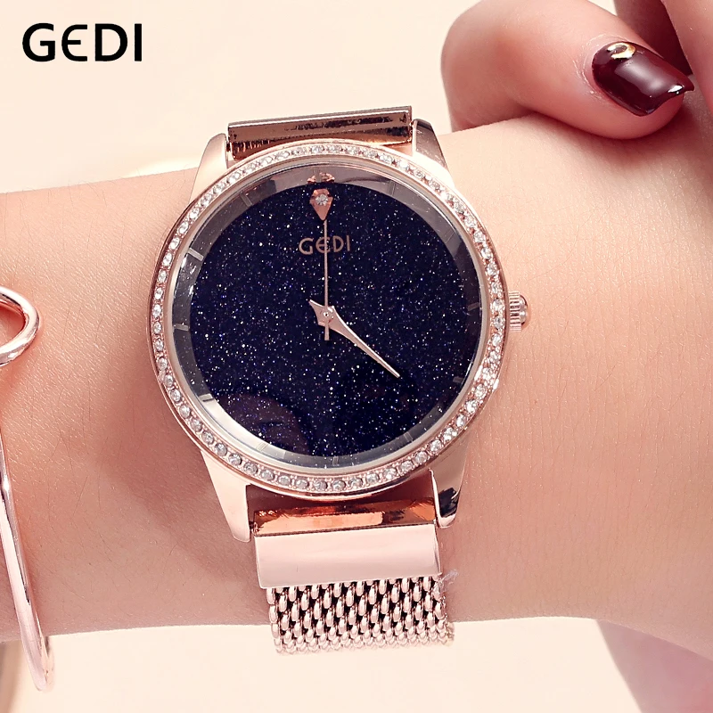 GEDI Starry Quartz Women Watch Rose Gold Women Wrist Watch New Ladies Brand Luxury Fashion Elegant Relogio Feminino Reloj Mujer