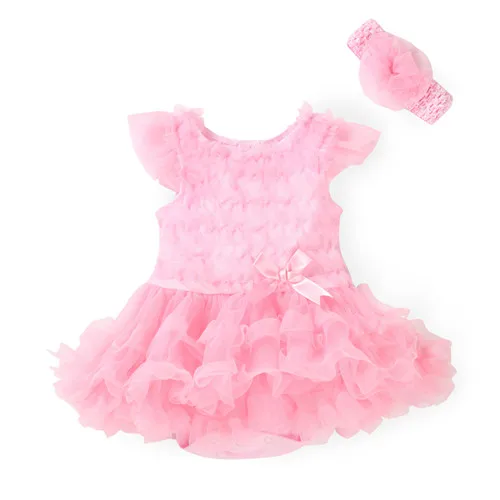 Newborn Baby Girl Dress Summer Girls Baptism Party Dress & Headband Short Sleeves Infant Dresses Girls Clothing