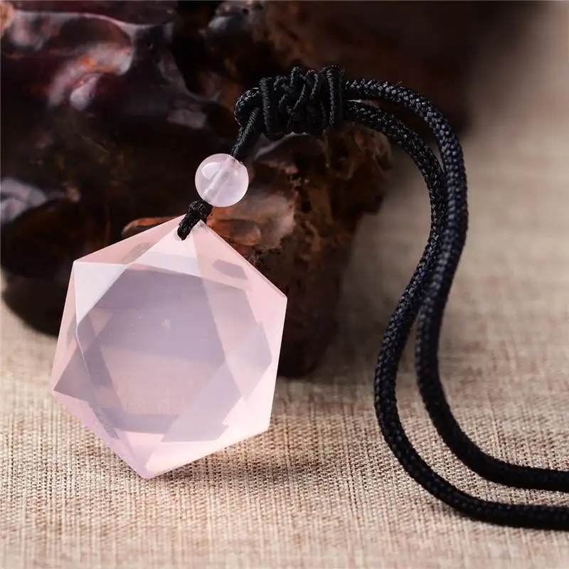 Natural Rose Quartz Pendant Pink Rock Crystal Wand Reiki Healing Energy Stone Lucky Love Gift Men Women Jewelry Necklace Pendant