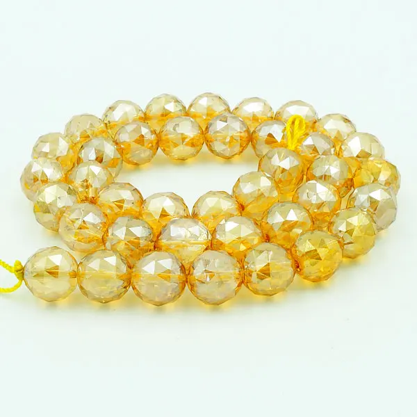 

10mm Titanium Yellow Quartz Faceted Round Bead For Making Bracelet Or Necklace DIY Jewelry 15.5 Inches Strand