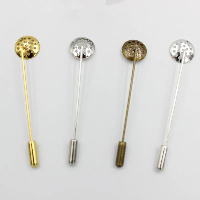 10pcs Gold Silver Plated Copper Long Brooch Safety Pins 12mm Blank Base Trays for DIY Lapel Dress Jewelry Making Brooches Base