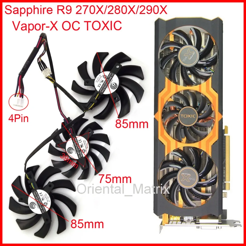 3pcs/Lot PLD09210D12HH PLD08010S12HH DC12V 4Pin VGA Fan For Sapphire R9 270X 280X 290X Vapor-X OC TOXIC Graphics Card Fan