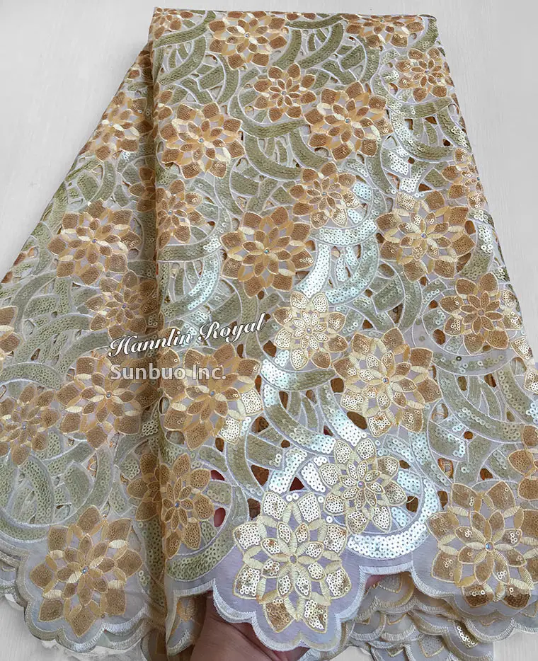 5 yards African Handcut Lace Organza Fabric Shinny Nigerian Party Clothes With Sequins