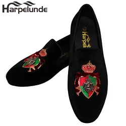 Harpelunde Slip On Men Dress Shoes Bullion Black Velvet Loafers