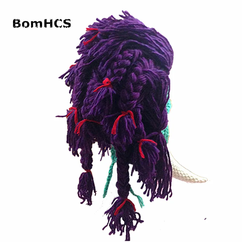 BomHCS Funny Large Fangs Wig Beanie Winter Handmade Knitted Mask Hat Party Halloween Gift Cosplay