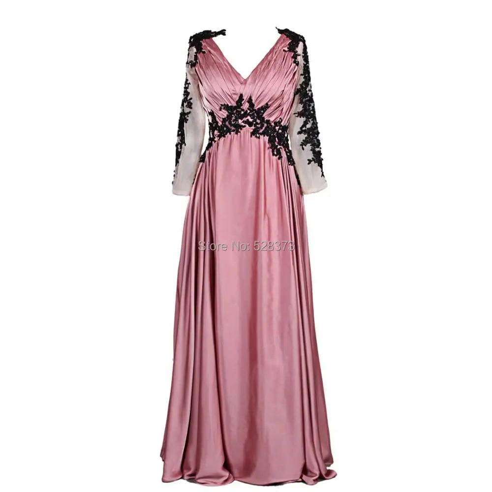 

YNQNFS MD14 V Neck Empire Waist Dusty Pink Sheer Long Sleeves Mother of the Bride/Groom Dresses Outfit Real Photos