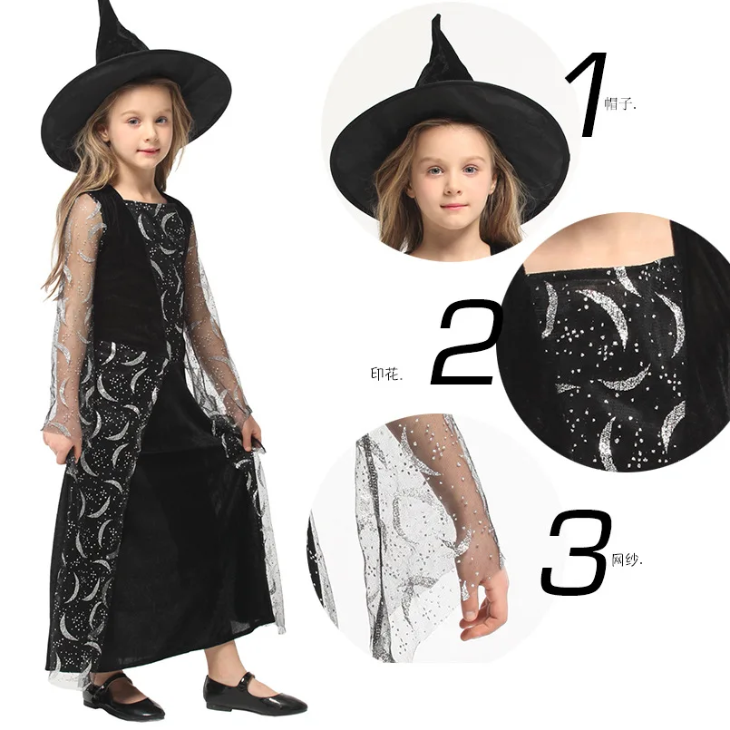 Kerst Carnaval Halloween Tovenares Goochelaar Silvermoon Heks Meisje Kostuum Kids Fantasia Fancy Dress Kinderen Cosplay Kleding