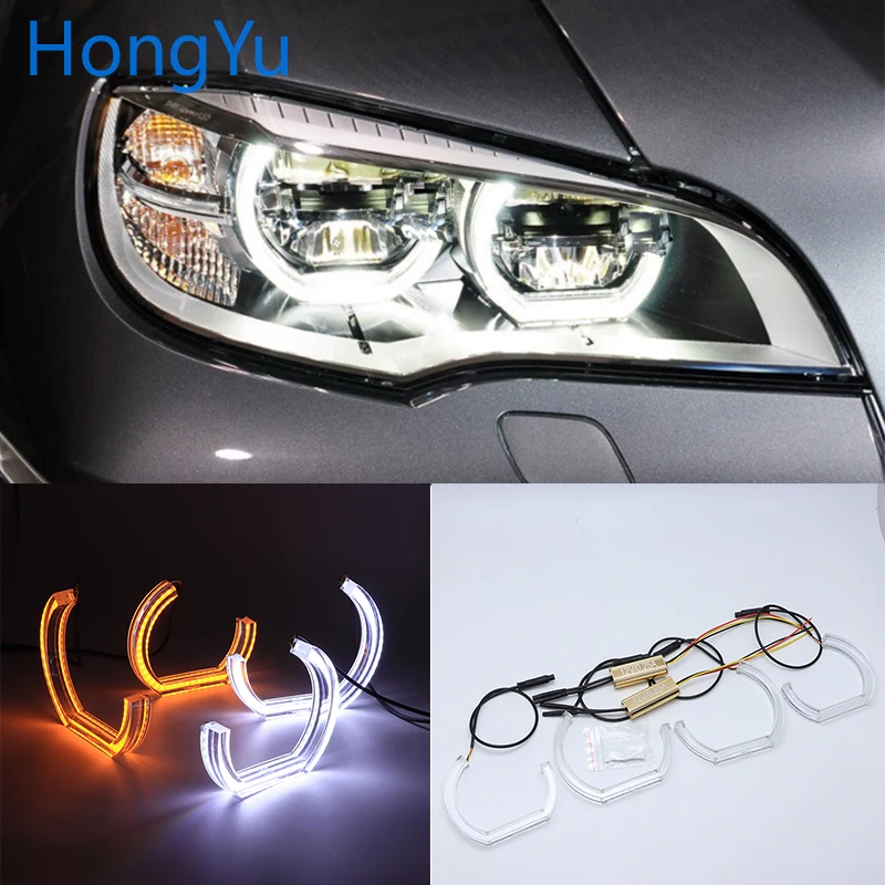 for BMW X6 E71 E72 X6M 2008-2014 Xenon headlight LED Angel Eye Kit Dual White Amber Switchback Turn Signal Light