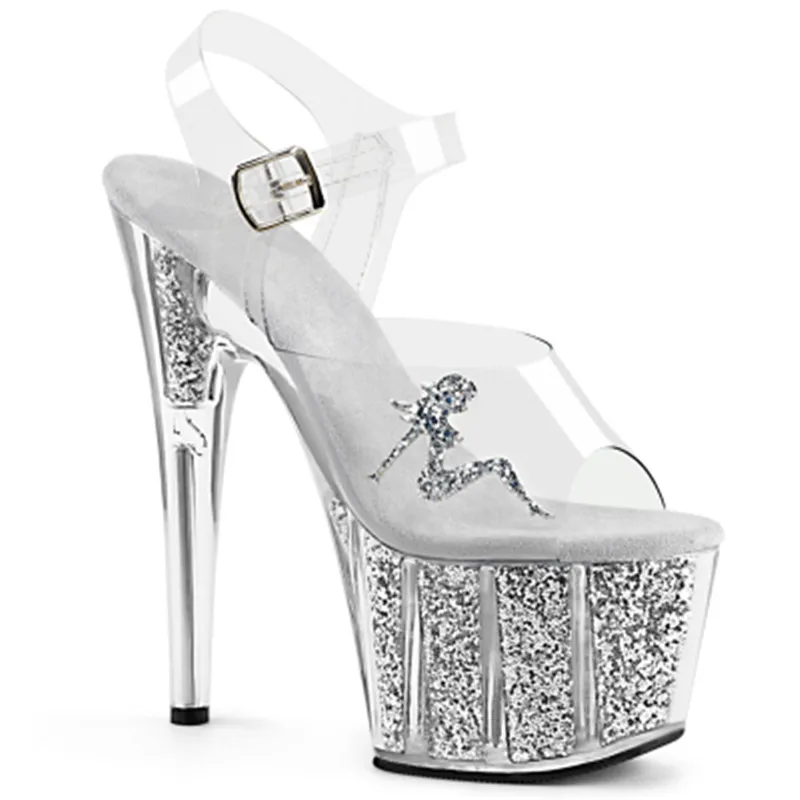 6 inch high heel sandals, 15 cm transparent soles, vamp beauty decorated model pole dancing shoes