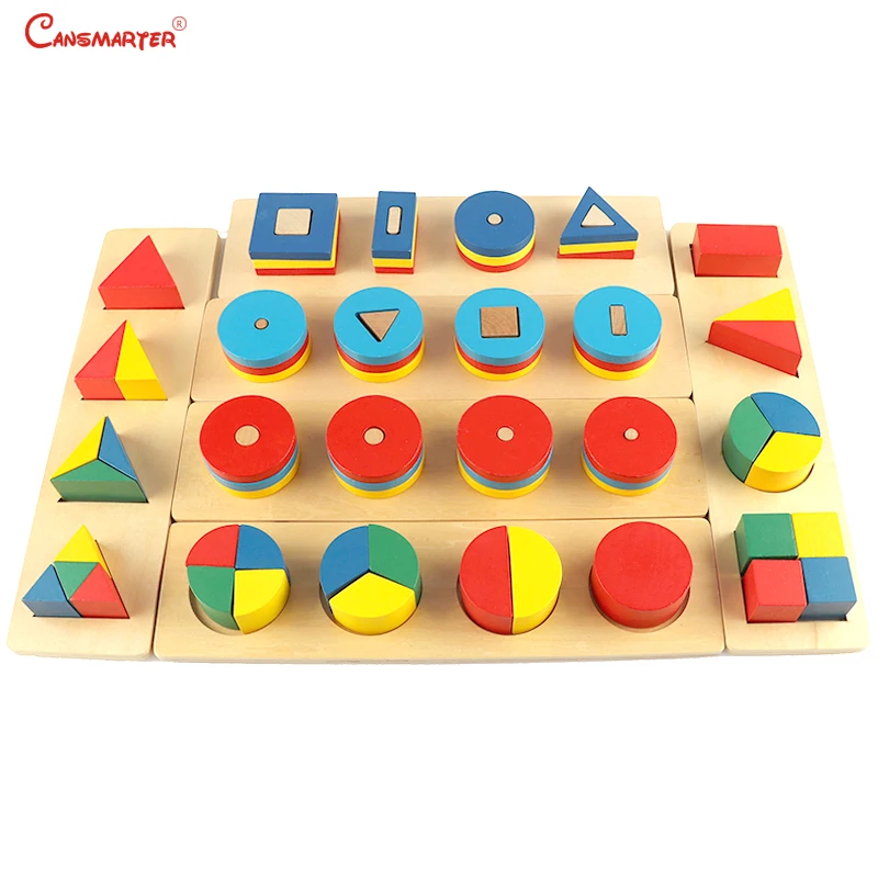 Montessori Educational Materials Eometric Blocks Sets Geometric Shape Sensory Toy Jigsaw Wooden Math Blocks Toys for Children