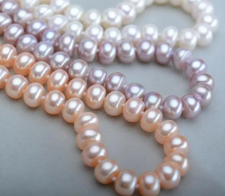 

8-9 MM AAA natural PINK Purple white Pearl Necklace 18" 36"